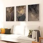 Altın Döngüler: Karanlık ve Aydınlık Tonlarda Soyut Desenler Üçlü Metal Çerçeveli Tablo Seti