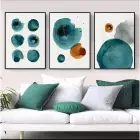 Turkuaz Dönüşüm: Soyut Daireler Üçlü Metal Çerçeveli Tablo Seti