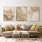 Soyut Sanatın Altın Yansımaları: Üçlü Metal Çerçeveli Tablo Takımı