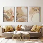 Soyut Sanatın Altın Yansımaları: Üçlü Metal Çerçeveli Tablo Takımı