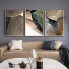 Dokusal Zenginlik: Ahşap, Taş ve Metalin Soyut Dansı Üçlü Metal Çerçeveli Tablo Seti