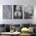 Gri Tonlarında Soyut Ritimler: Üçlü Metal Çerçeveli Tablo Seti