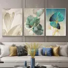 Doğanın Şiiri: Çiçek ve Yaprakların Renkli Sinfonisi Üçlü Metal Çerçeveli Tablo Seti