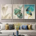 Doğanın Şiiri: Çiçek ve Yaprakların Renkli Sinfonisi Üçlü Metal Çerçeveli Tablo Seti