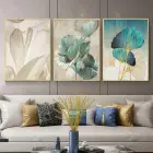 Doğanın Şiiri: Çiçek ve Yaprakların Renkli Sinfonisi Üçlü Metal Çerçeveli Tablo Seti