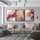 Organik Şekillerin Cazibesi: Dinamik Renk Akışı Üçlü Metal Çerçeveli Tablo Seti