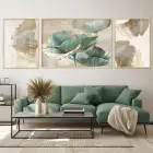 Modern Flora - Sofistike Üçlü Metal Çerçeveli Tablo Seti