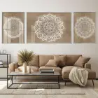 Meditatif Mandala; Altın Tonlu Üçlü Metal Çerçeveli Tablo Seti