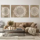 Meditatif Mandala; Altın Tonlu Üçlü Metal Çerçeveli Tablo Seti