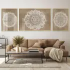 Meditatif Mandala; Altın Tonlu Üçlü Metal Çerçeveli Tablo Seti