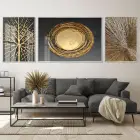 Altın Ağacın Işıltısı Üçlü Metal Çerçeveli Tablo Seti