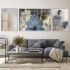 Doğal Estetik; Pastel Tonlu Çiçek Üçlü Metal Çerçeveli Tablo Seti