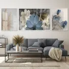 Doğal Estetik; Pastel Tonlu Çiçek Üçlü Metal Çerçeveli Tablo Seti