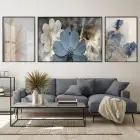 Doğal Estetik; Pastel Tonlu Çiçek Üçlü Metal Çerçeveli Tablo Seti