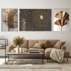 Metalik Yaprakların Dansı; Şık Metal Çerçeveli Üçlü Tablo Seti