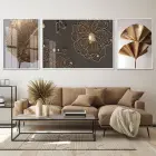 Metalik Yaprakların Dansı; Şık Metal Çerçeveli Üçlü Tablo Seti