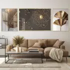 Metalik Yaprakların Dansı; Şık Metal Çerçeveli Üçlü Tablo Seti