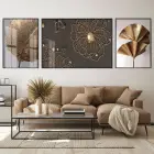 Metalik Yaprakların Dansı; Şık Metal Çerçeveli Üçlü Tablo Seti