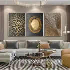 Altın Patlama Üçlü Metal Çerçeveli Tablo Seti