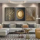 Altın Patlama Üçlü Metal Çerçeveli Tablo Seti