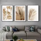 Natürel Tonlarda Yaprak Dansı Üçlü Metal Çerçeveli Tablo Seti