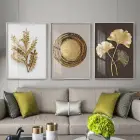 Altın Esinti Modern Sanat Üçlü Metal Çerçeveli Tablo Seti