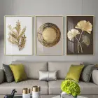 Altın Esinti Modern Sanat Üçlü Metal Çerçeveli Tablo Seti
