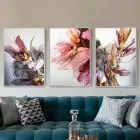 Botanik Rüya - Floral Senfoni Üçlü Metal Çerçeveli Tablo Takımı