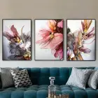 Botanik Rüya - Floral Senfoni Üçlü Metal Çerçeveli Tablo Takımı