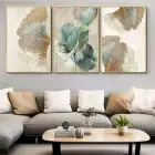 Akvamarin Rüyası Botanik Üçlü Metal Çerçeveli Tablo Seti