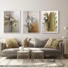 Sakin Tonların Soyut Dansı Üçlü Metal Çerçeveli Tablo Seti