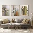 Sakin Tonların Soyut Dansı Üçlü Metal Çerçeveli Tablo Seti