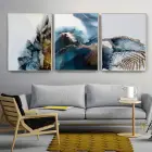 Akışkan Mavi Rüya Altın Dokunuş Üçlü Metal Çerçeveli Tablo Takımı