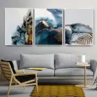 Akışkan Mavi Rüya Altın Dokunuş Üçlü Metal Çerçeveli Tablo Takımı