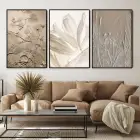 Zarif Natürel İzler Kabartma Efektli Üçlü Metal Çerçeveli Tablo Seti