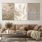 Zarif Natürel Izler Kabartma Efektli Üçlü Metal Çerçeveli Tablo Seti