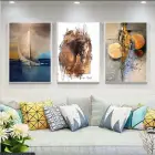 Denizin Ötesine Yelken Açan Gemi - Atın Asil Ruhu - Kozmik Düşler Üçlü Metal Çerçeveli Tablo Takımı