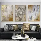 Altın Işıltılı Doğa Dokunuşları Üçlü Metal Çerçeveli Tablo Seti