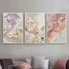 Zarif Pastel Gelincikler Üçlü Metal Çerçeveli Tablo Seti