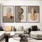 Soyut Formların Ahengi: Modern Üçlü Metal Çerçeveli Tablo Seti