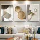 Geometrik Şıklık: Modern Formların Altın ve Bej Tonlarında Buluşması Beyaz Çerçeveli Tablo Seti