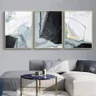 Modern Dokunuş: Zarif Soyut Mavi Ve Siyah Metal Çerçeveli Tablo Takımı