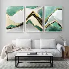 Yeşilin Altınla Dansı: Natürel Üçlü Metal Çerçeveli Tablo Takımı