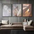 Zarafetin Sanatsal Yansıması: Pastel Yaprak Ve Çiçek Desenleri Üçlü Metal Çerçeveli Tablo Seti