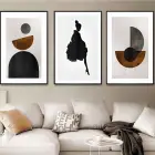 Soyut Geometri: Modern Sanatın İncisi Üçlü Metal Çerçeveli Tablo Seti