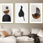 Soyut Geometri: Modern Sanatın İncisi Üçlü Metal Çerçeveli Tablo Seti