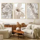 Zerafetin Sessizliği: Beyaz Çiçek Ve Mermer Üçlü Metal Çerçeveli Tablo Seti