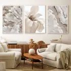 Zerafetin Sessizliği: Beyaz Çiçek Ve Mermer Üçlü Metal Çerçeveli Tablo Seti