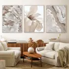 Zerafetin Sessizliği: Beyaz Çiçek Ve Mermer Üçlü Metal Çerçeveli Tablo Seti