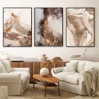 Organik Elegans: Sıcak Mermer Desenli Üçlü Metal Çerçeveli Tablo Seti
